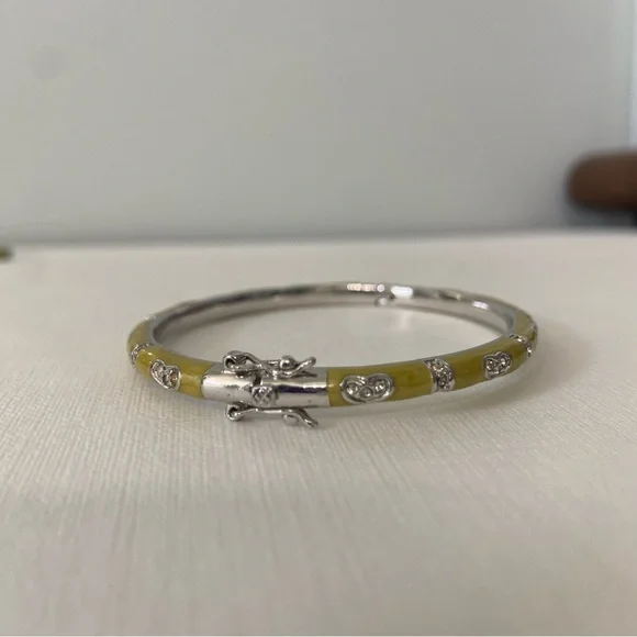 BANGLE Bracelet Enamel with Hearts Crystals Design - Picture 4 of 7